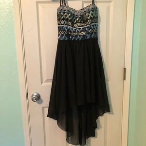 Blue, silver, white, gold and green sequined dress
